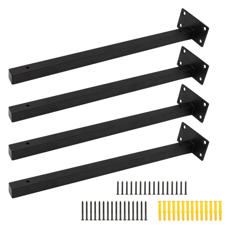 Luomorgo 4 Pcs 14" Floating Shelf Bracket Stainless Steel Heavy Duty Black Shelf Brackets Blind Shelf Supports Hidden Brackets for Floating Wood Shelves - Screws and Wall Plugs Included - Image 1